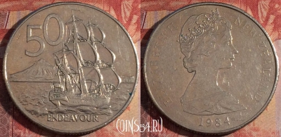 Новая Зеландия 50 центов 1984 года, KM# 37, 174a-020