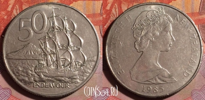 Новая Зеландия 50 центов 1985 года, KM# 37, 105f-057