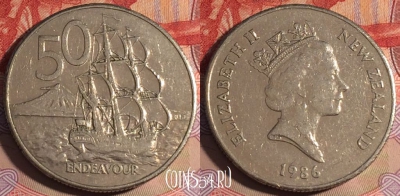 Новая Зеландия 50 центов 1986 года, KM# 63, 215a-086