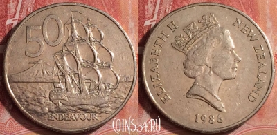 Новая Зеландия 50 центов 1986 года, KM# 63, 391-111