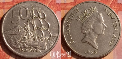 Новая Зеландия 50 центов 1988 года, KM# 63, 109o-091