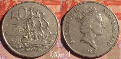 Новая Зеландия 50 центов 1988 года, KM# 63, 115d-052