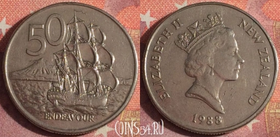 Новая Зеландия 50 центов 1988 года, KM# 63, 366-074
