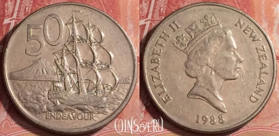 Новая Зеландия 50 центов 1988 года, KM# 63, 390-136
