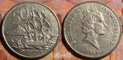 Новая Зеландия 50 центов 1988 года, KM# 63, 501s-133