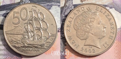 Новая Зеландия 50 центов 2002 года, KM# 119, 165-024