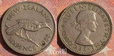 Новая Зеландия 6 пенсов 1958 года, KM# 26.2, 168i-040