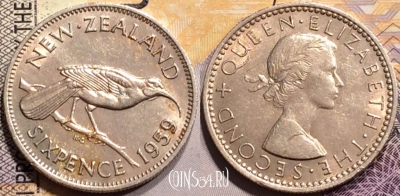 Новая Зеландия 6 пенсов 1959 года, KM# 26.2, 143-058