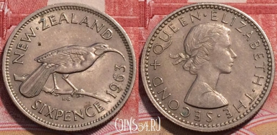 Новая Зеландия 6 пенсов 1963 года, KM# 26.2, 251-077