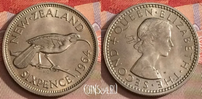 Новая Зеландия 6 пенсов 1964 года, KM# 26.2, 282b-043