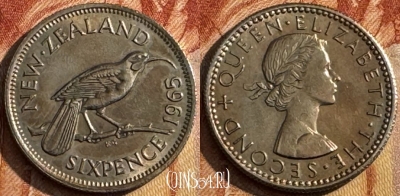 Новая Зеландия 6 пенсов 1965 года, KM# 26.2, s514s-124