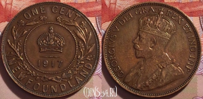 Ньюфаундленд 1 цент 1917 года, KM# 16, 094c-009 ♛