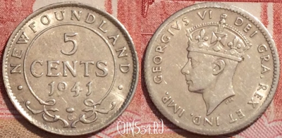 Ньюфаундленд 5 центов 1941 года, Ag, KM# 19, 071b-052 ♛