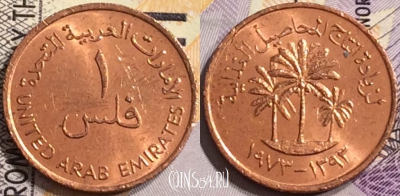 ОАЭ 1 филс 1973 года (١٩٧٣), KM# 1, 146-082