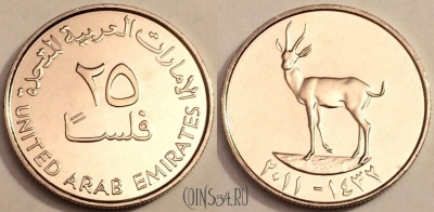 ОАЭ 25 филсов 2011 год, (٢٠١١), KM# 4, UNC, 76-016a