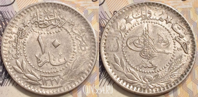 Османская империя 10 пар 1909 года (١٣٢٧), KM# 760, 133-027