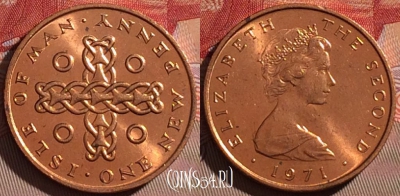 Остров Мэн 1 новый пенни 1971 г., KM# 20, UNC, 072d-017