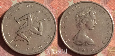 Остров Мэн 10 пенсов 1976 года, KM# 36, 129i-012