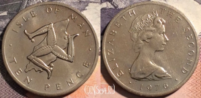 Остров Мэн 10 пенсов 1976 года, KM# 36, 163-139