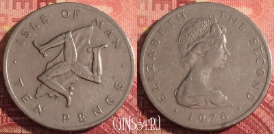 Остров Мэн 10 пенсов 1976 года, KM# 36, 302i-061