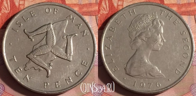 Остров Мэн 10 пенсов 1976 года, KM# 36, 312g-054