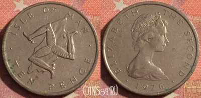 Остров Мэн 10 пенсов 1976 года, KM# 36, 376-049