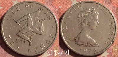Остров Мэн 10 пенсов 1976 года, KM# 36, 377-098