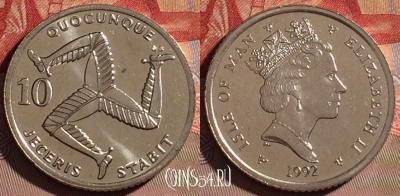 Остров Мэн 10 пенсов 1992 года, KM# 337, UNC, 072d-032