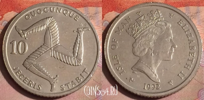 Остров Мэн 10 пенсов 1992 года, KM# 337, 288c-008