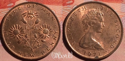 Остров Мэн 1/2 нового пенни 1971 года, KM# 19, 122b-088