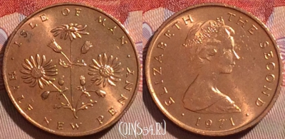 Остров Мэн 1/2 нового пенни 1971 г., KM# 19, UNC, 269-093