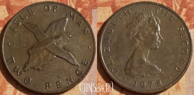 Остров Мэн 2 пенса 1978 года, KM# 34, 463q-622 ♛