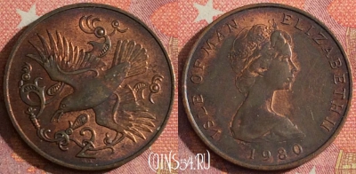 Остров Мэн 2 пенса 1980 года, KM# 60, 356-143