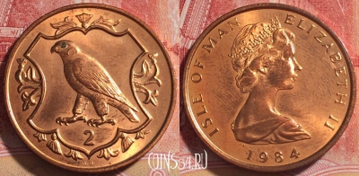 Остров Мэн 2 пенса 1984 года, KM# 113, 256-056