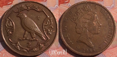 Остров Мэн 2 пенса 1985 года AB, KM# 144, a117-143