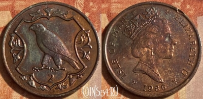 Остров Мэн 2 пенса 1986 года, редкая, KM# 144, 463q-619 ♛