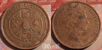 Остров Мэн 2 пенса 1989 года, KM# 208, 143b-078