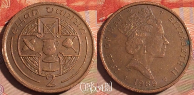 Остров Мэн 2 пенса 1989 года, KM# 208, 198a-072