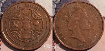Остров Мэн 2 пенса 1991 года, KM# 208, a129-115