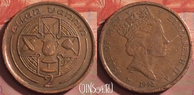 Остров Мэн 2 пенса 1992 года, KM# 208, 186k-136