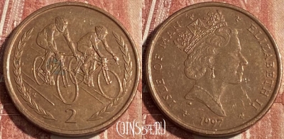 Остров Мэн 2 пенса 1997 года, KM# 589, 124r-099 ♛