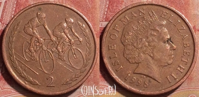 Остров Мэн 2 пенса 1998 года, KM# 901, 186l-046