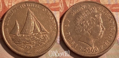 Остров Мэн 2 пенса 2000 года, KM# 1037, 106r-127 ♛