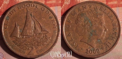 Остров Мэн 2 пенса 2000 года, KM# 1037, 184f-054