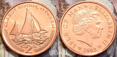 Остров Мэн 2 пенса 2002 года, KM# 1037, UNC, 135-054