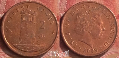 Остров Мэн 2 пенса 2008 года, KM# 1254, 192m-006