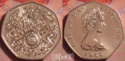 Остров Мэн 20 пенсов 1983 года, KM# 90, UNC, 292j-136 ♛