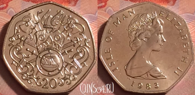 Остров Мэн 20 пенсов 1983 года, KM# 90, UNC, 335j-062 ♛