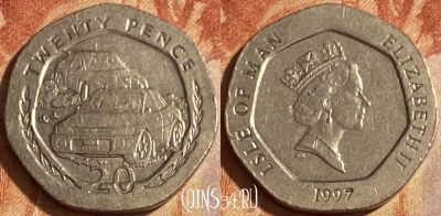 Остров Мэн 20 пенсов 1997 г., редкая, KM# 592, 463q-628 ♛