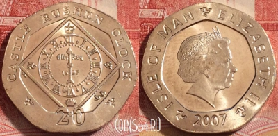 Остров Мэн 20 пенсов 2007 года, KM# 1257, UNC, 259-051